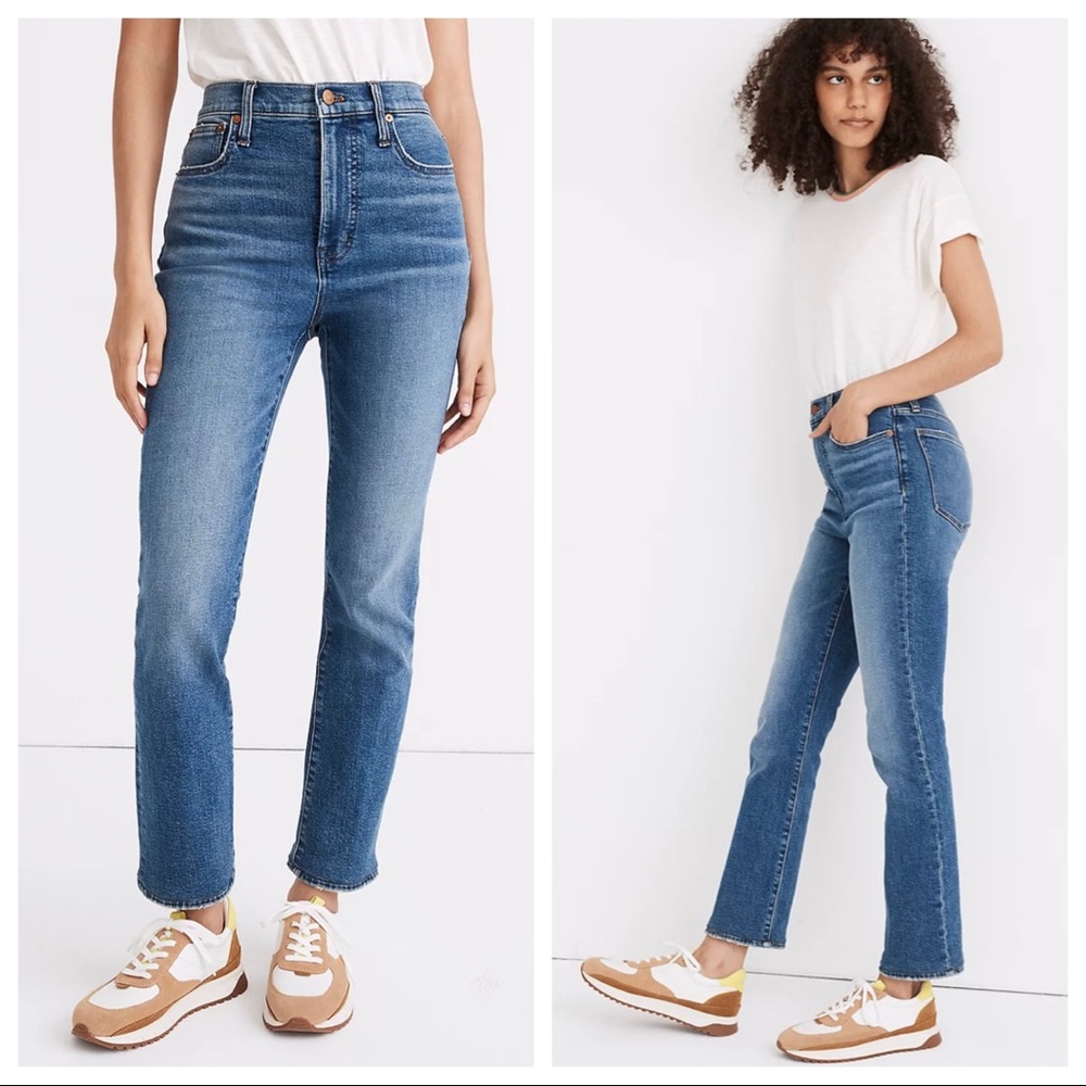 madewell - slim demi-boot jeans high-rise straight leg fitted stretch vintage
